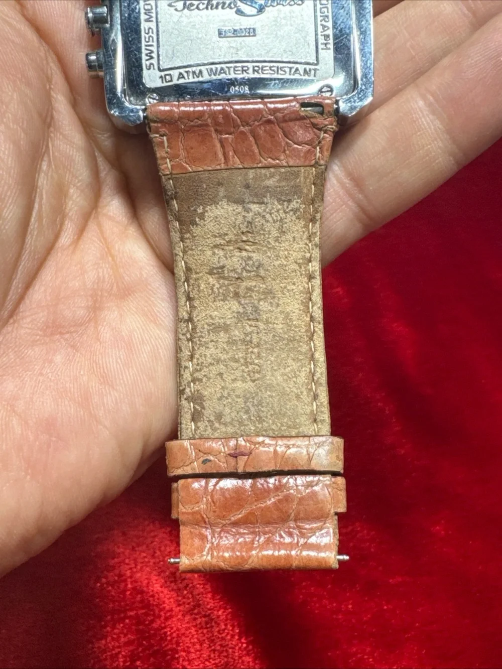 Techno Swiss Diamond Watch Men’s Square Stainless Steel Brown Band Parts Repair